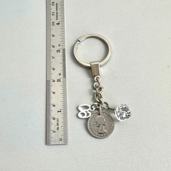 60th Diamond Anniversary Keyring: 1966 British Sixpence, Clear