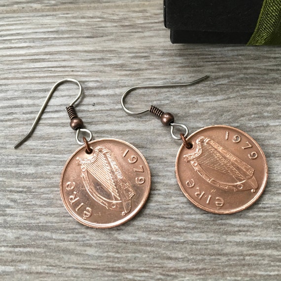 Irish penny earrings, choose coin year for a perfect birthday or anniversary gift