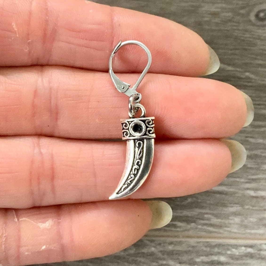 Curved dagger earring, single dangle earring or a pair of earrings, sword jewellery, stainless