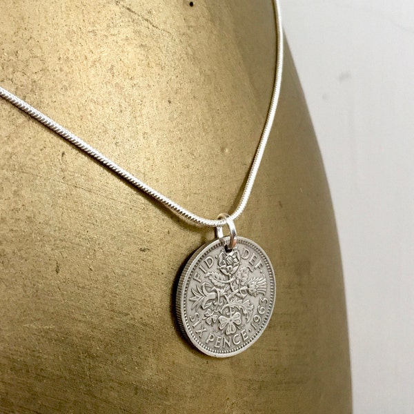 Sixpence necklace choose coin year for a perfect birthday gift, British coin pendant on a silver plated chain