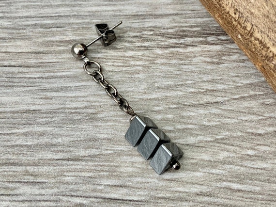 hematite earring, gemstone stud post dangle earring available as a single earring or pair of earrings