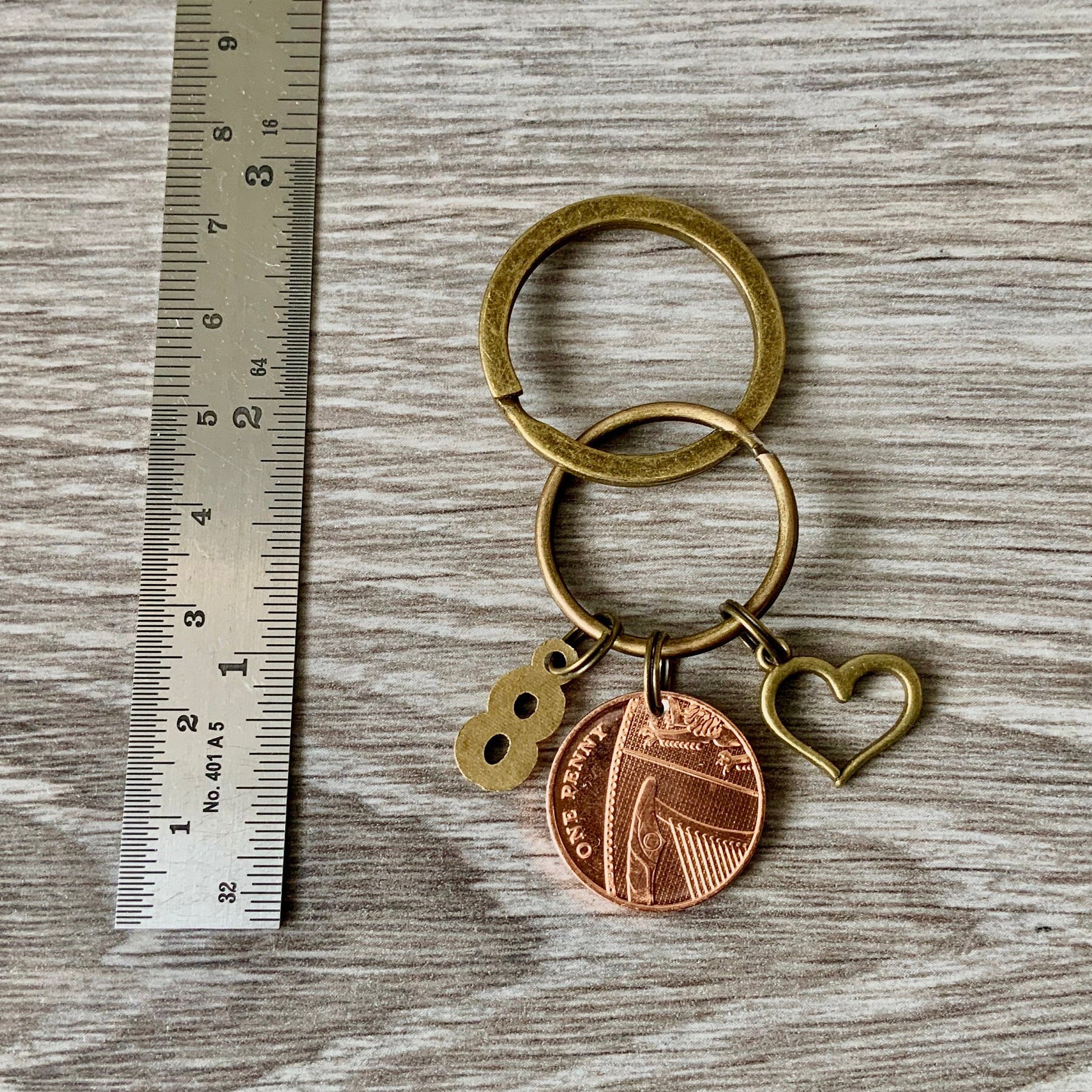 Bronze 8th anniversary gift, 2012 UK penny keyring, keychain or clip