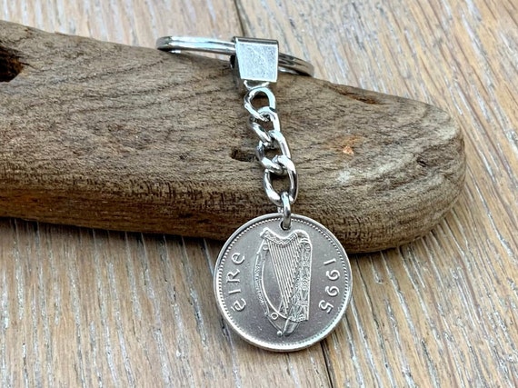 1995 Irish ten pence coin keychain, keyring or clip