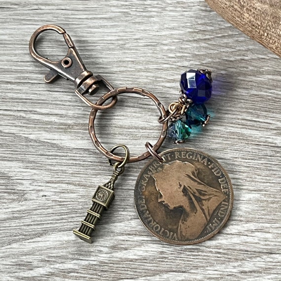 Queen Victoria penny bag charm or keyring, Victorian British antique 1896 coin