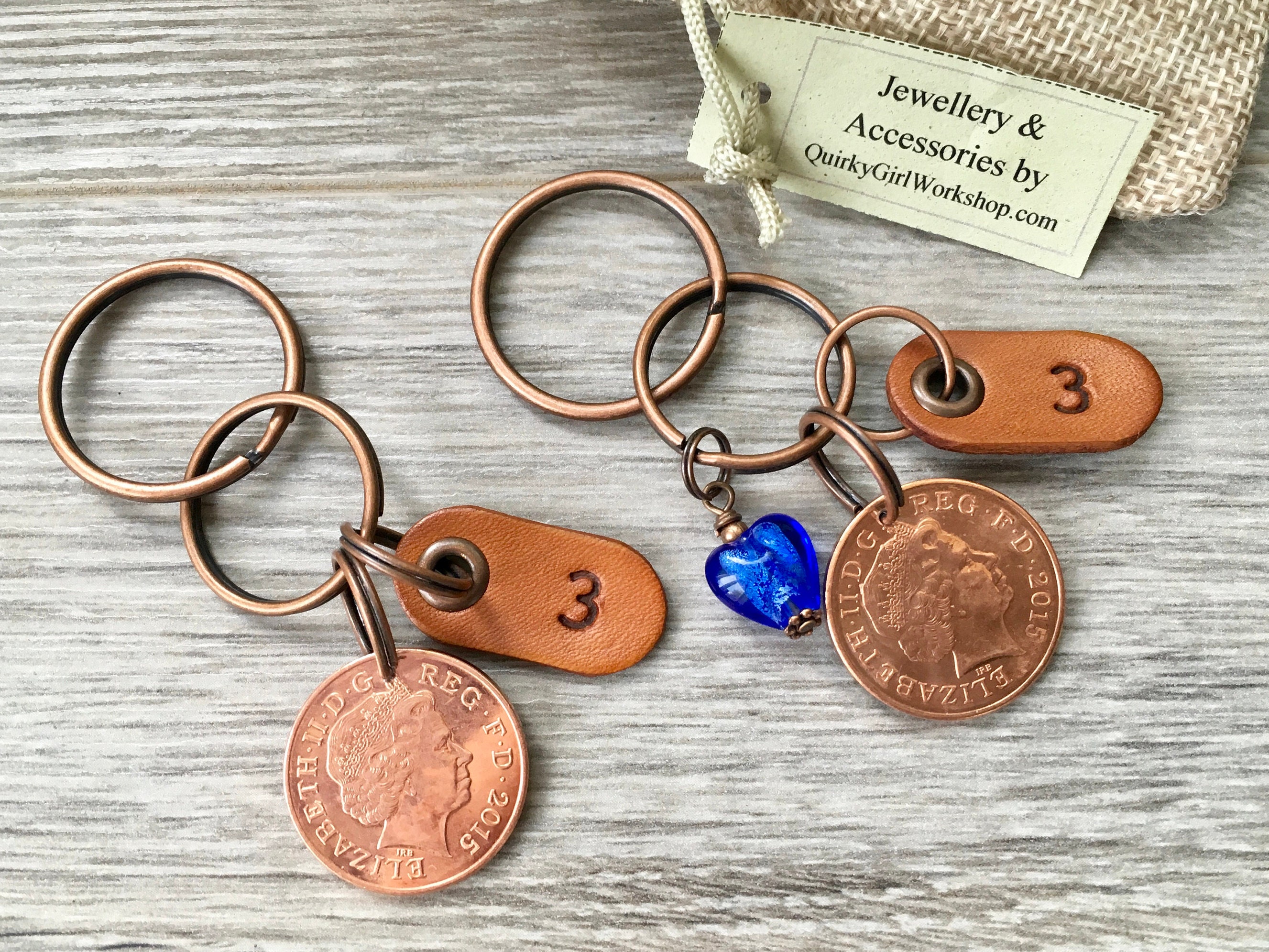 3rd anniversary gift two 2015 coin keyrings 2 leather keychains