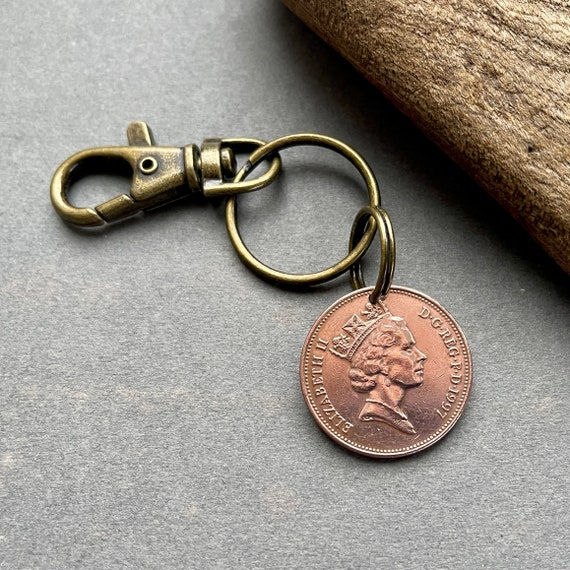 1997 British two pence coin clip style key ring, UK key ring, perfect for a 27th birthday or anniversary gift