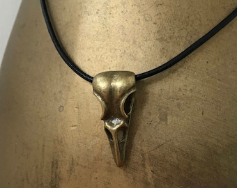 Bronze Raven Skull Necklace: Goth Bird Pendant with a choice of Cord