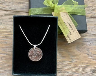 Lucky sixpence necklace on a silver plated chain, choose coin year for a perfect gift