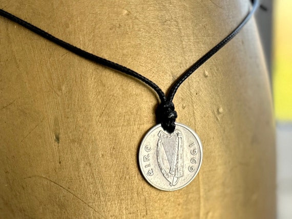 1969 Irish five pence 5p coin pendant, adjustable necklace, for a perfect 55th birthday or anniversary gift from Ireland