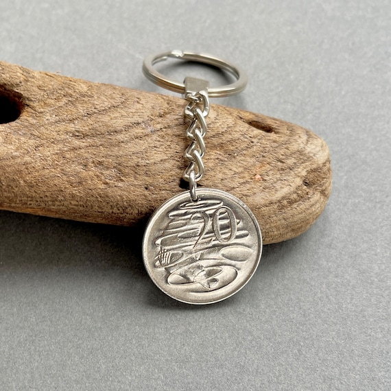 Australian 20 cent keyring or clip, Aussie keychain, choose coin year 1966, 1967, 1968, 1969 or 1970 available, Australia keepsake gift