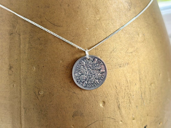 1935 Silver sixpence necklace, sterling silver chain, lucky British coin pendant, beautiful good luck gift in a luxury gift box