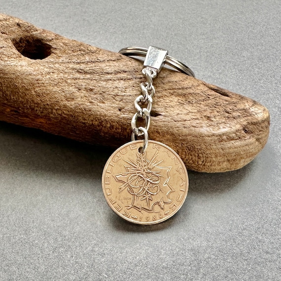 40th birthday gift, 1984 French coin keyring hand made using a genuine 10 franc coin from France, 40th anniversary present in 2024