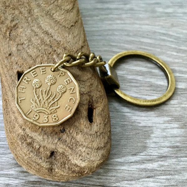 Unusual vintage British coin key ring, (choose coin year) UK three penny key chain, threepence clip