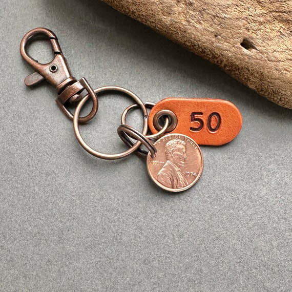 50th birthday gift, 1974 USA Penny clip, American one cent keyring, lucky penny clip, anniversary present