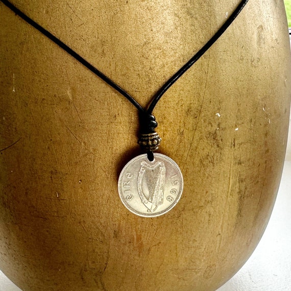 An Irish coin minted in 1968 handmade into an adjustable necklace, Ireland birth year coin a for a perfect birthday or anniversary gift