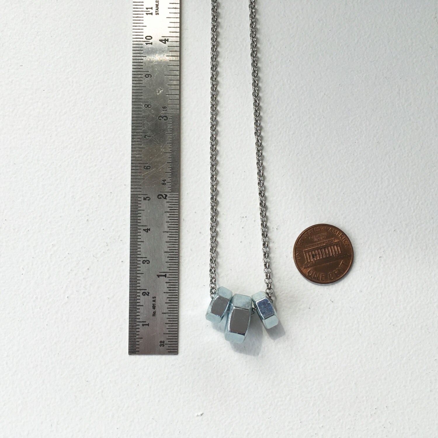 Hex nut necklace, unisex hardware jewelry, stainless steel chain, gift