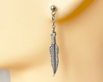 Feather stud post earring, available as a single earring or a pair of earrings, made of stainless steel