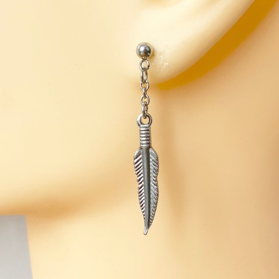 Feather stud post earring, available as a single earring or a pair of earrings, made of stainless steel