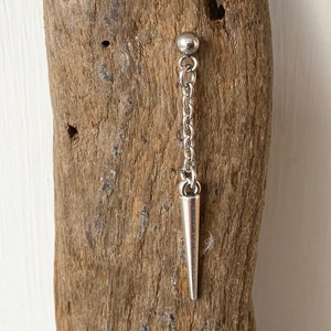 Long spike earring with a ball stud post, available as a single earring or a pair of earrings, stainless steel post
