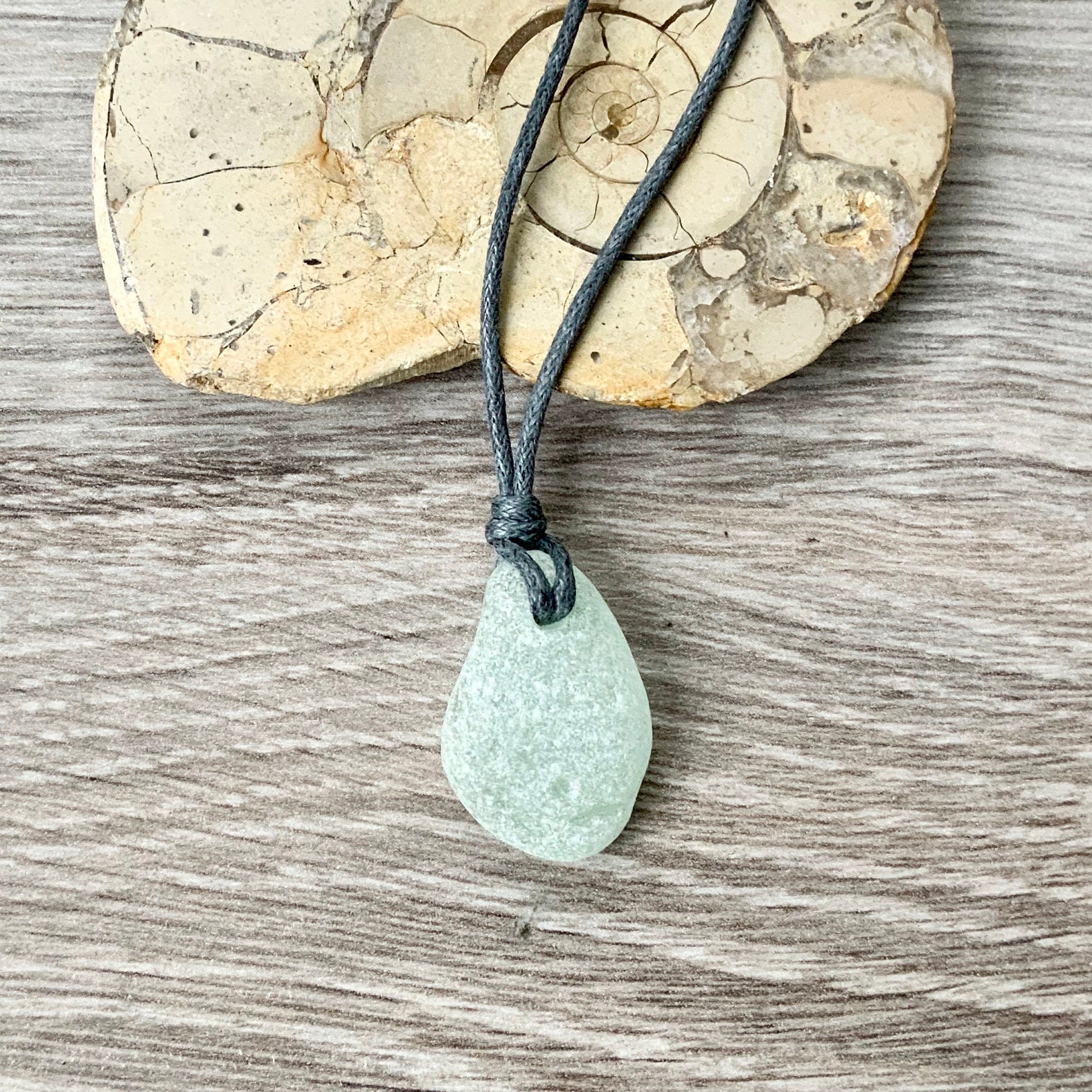 Simple sea glass necklace, adjustable waxed cotton cord, genuine beach glass pendant, boho no