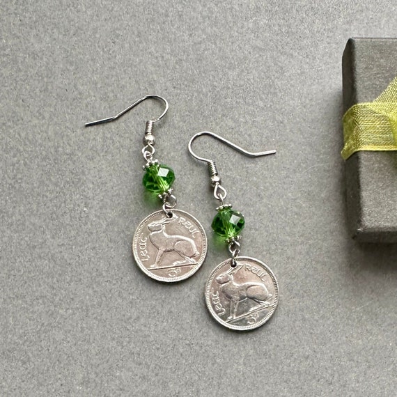 1964 Irish hare Coin earrings, 60th birthday gift, anniversary present for a woman,