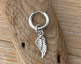 Angel wing earring, thick hoop earrings available as a single earring or a pair of earrings