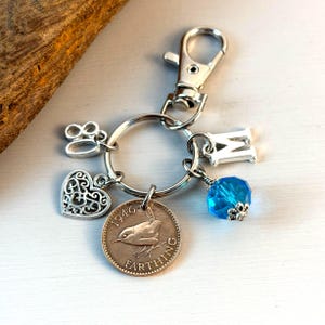 1946年製レン・ファージング80歳の誕生日のパーソナライズされたチャーム - イニシャルと誕生石