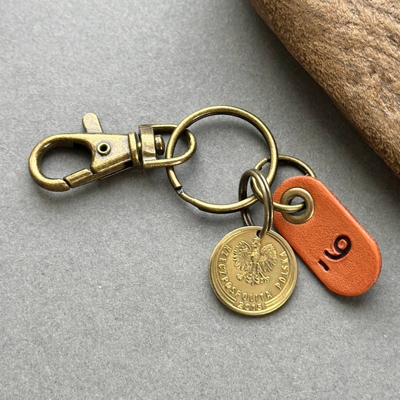 Polish 9th anniversary gift, 2015 5 Groszy clip style key ring. Poland Anniversary present