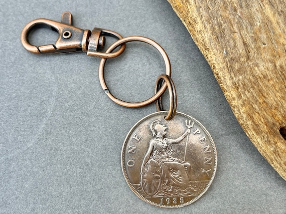 1935 Big British penny Key ring with a  clip, a perfect 89th birthday gift for someone born in 1935