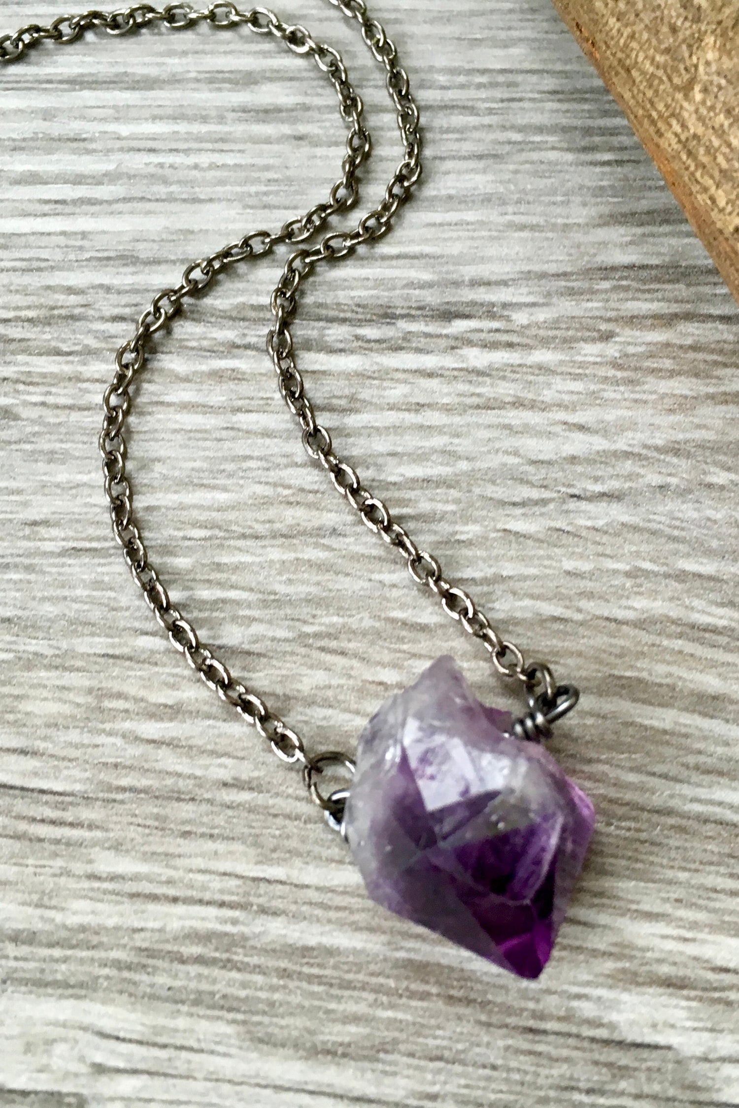 Amethyst point necklace, rough crystal pendant, raw amethyst jewelry