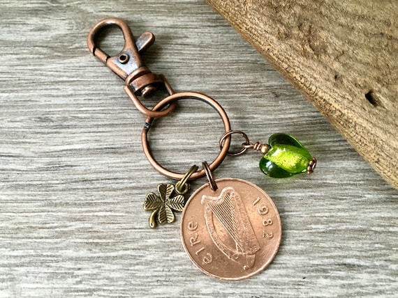 1982 Irish coin bag charm, Celtic good luck, Ireland lucky purse charm, a perfect 42nd birthday or anniversary present