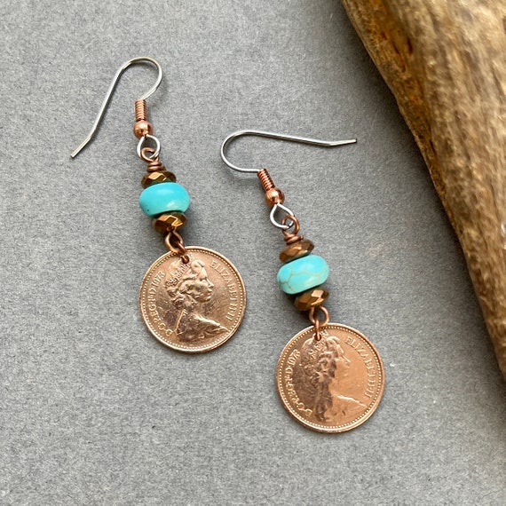 1973 British coin earrings, handmade using English half pennies, great for a 51st birthday or anniversary gift