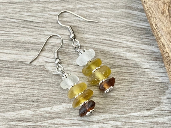 unique earrings Sea Glass Earrings Moray Firth sea glass recycled Lockdown present sea foam Scottish sea glass earrings Cullen beach