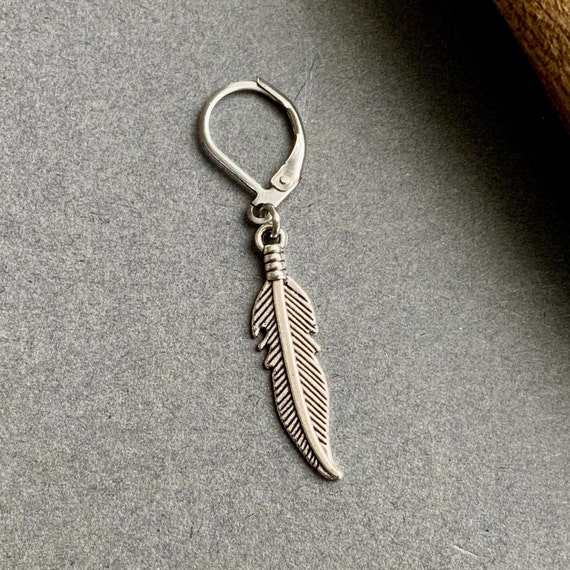 Feather earring available as single earring or a pair of earrings, lever back feather earring