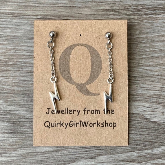 Long lighting bolt earring thunder bolt dangle earrings available as a single earring or a pair of earrings