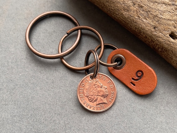 9th anniversary gift, 2014 British penny keyring, keychain, 9 years together present