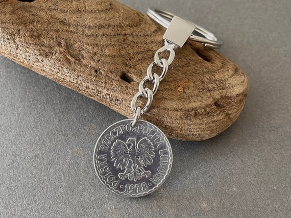 1978 Polish 1 Zloty coin keyring, 1978 coin from Poland handmade into a keychain, a perfect 46th birthday or anniversary gift