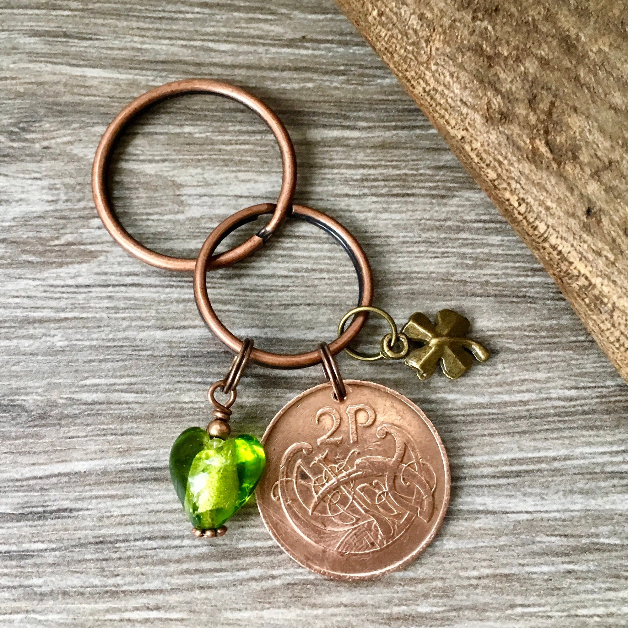 1980 Irish coin bag charm, Celtic good luck, Ireland lucky purse charm