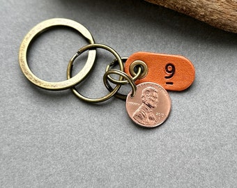 9th anniversary gift, 2015 USA penny key ring, one cent key chain, copper anniversary