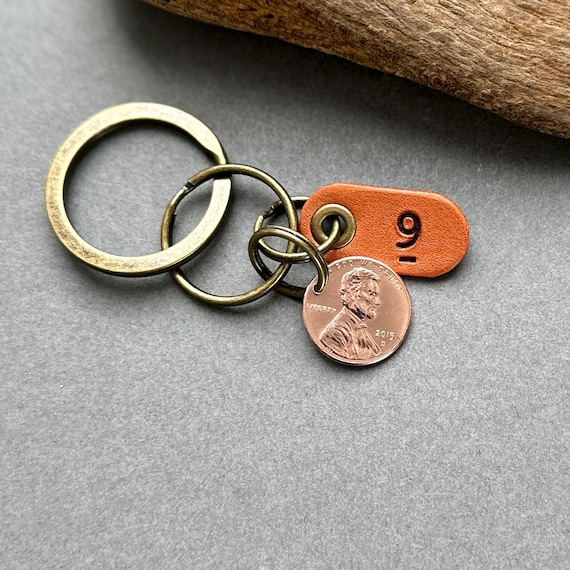 9th anniversary gift, 2015 USA penny key ring, one cent key chain, copper anniversary