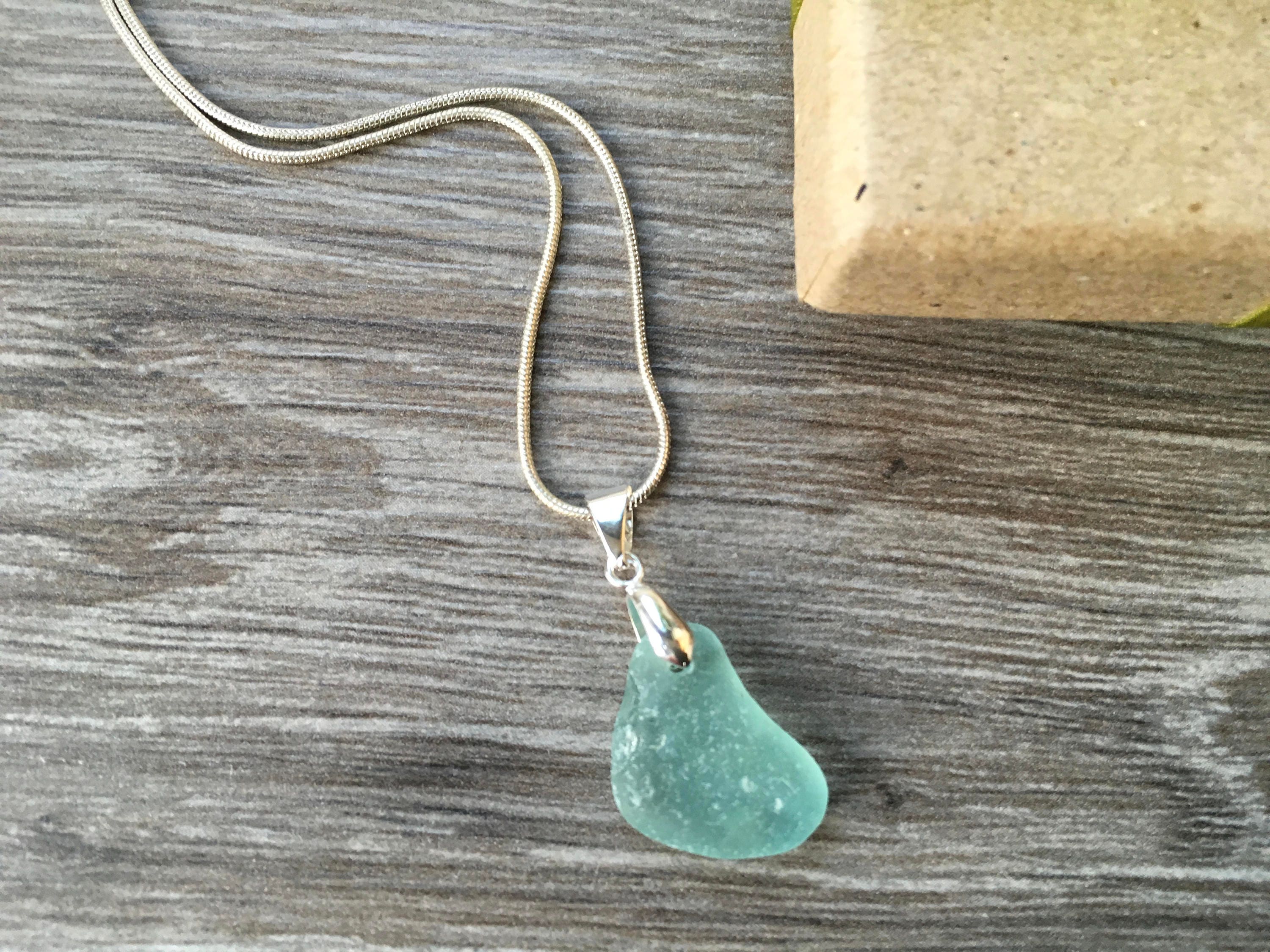 Natural sea glass pendant, genuine beach glass necklace, mermaids tears
