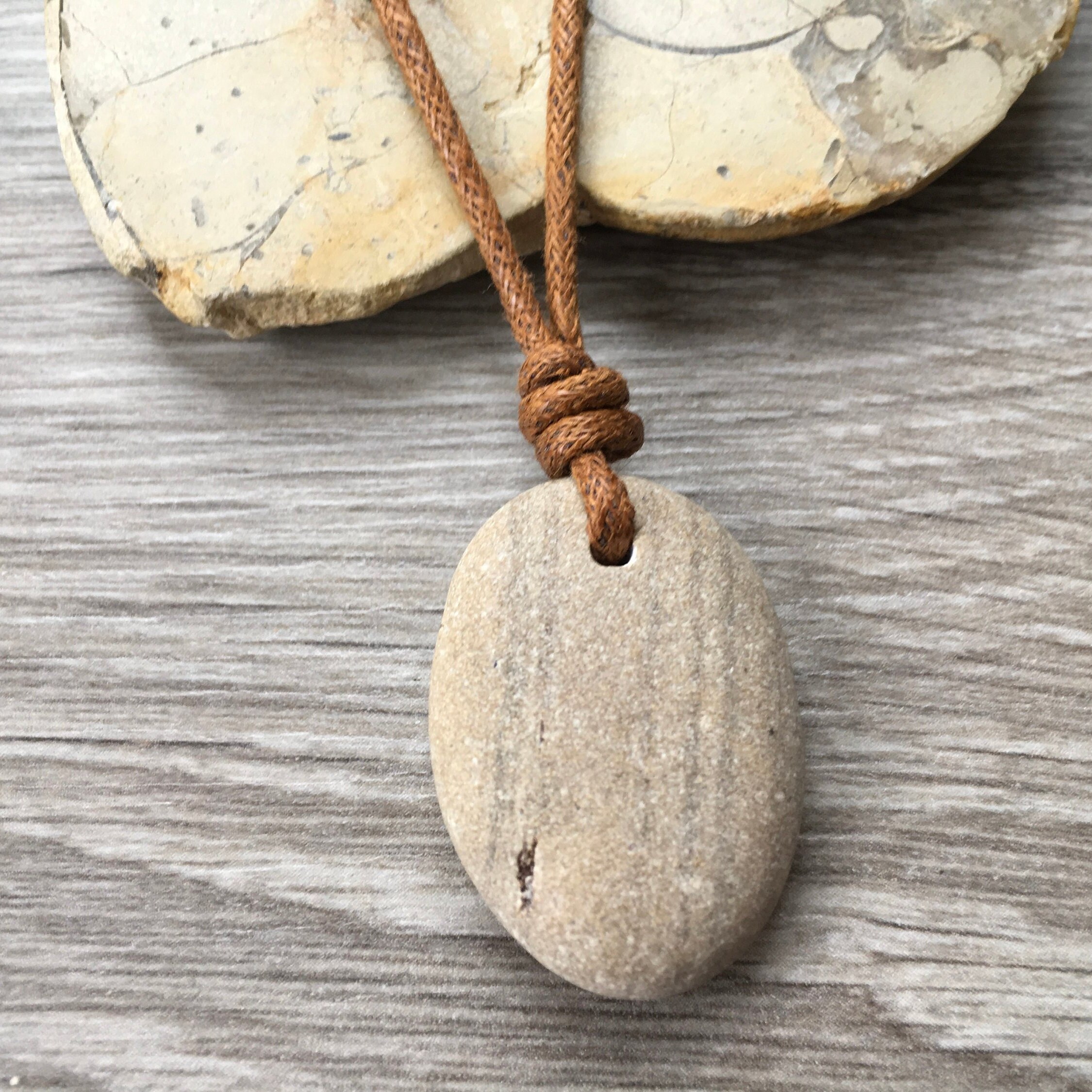 Raw stone necklace, found pebble pendant, simple natural jewelry, vegan