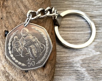 Isle of Man TT Races Keyring: 1997 Manx Coin Motorcycle Keyfob