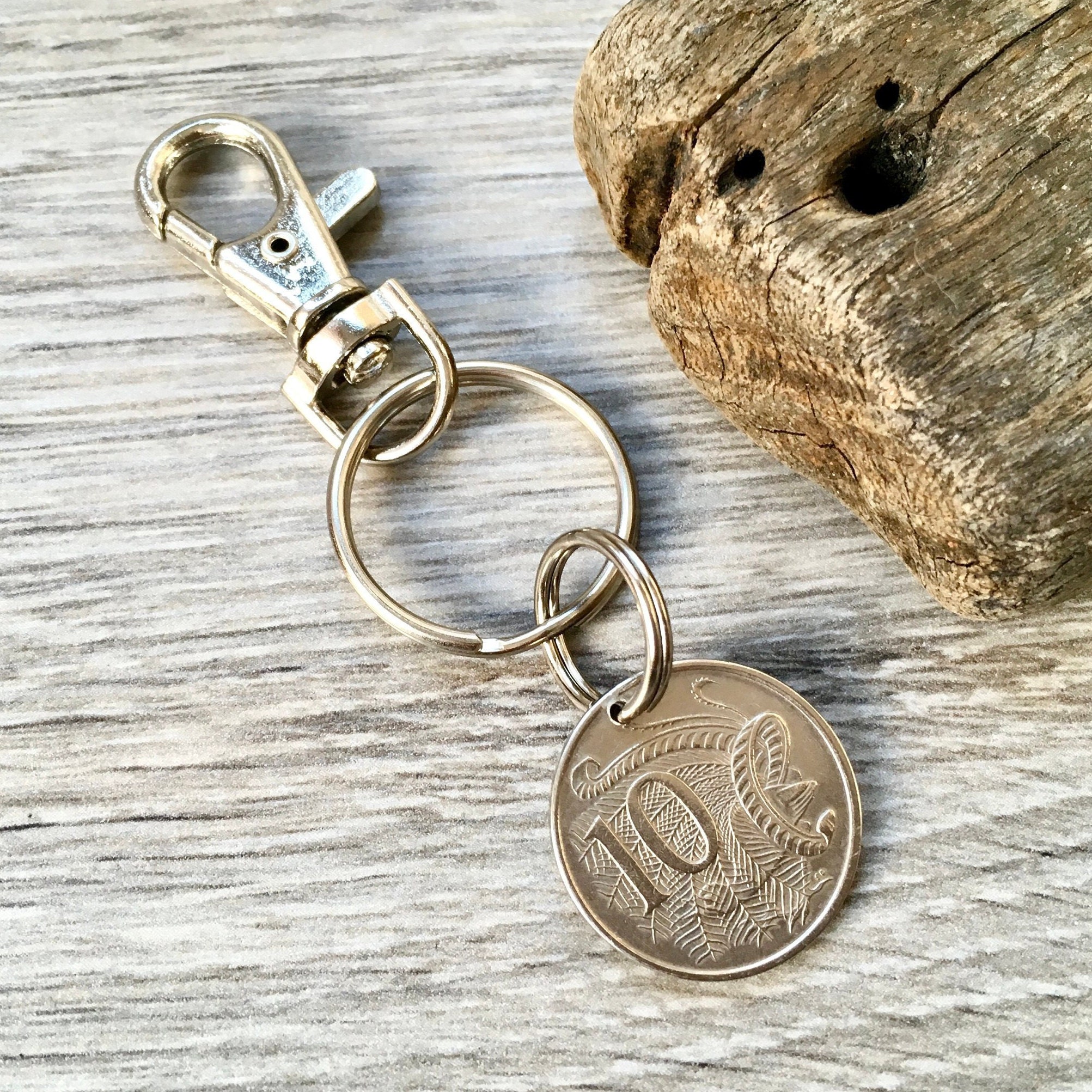 Aussie coin keychain, Australian keyring or clip choose from 1971, 1972