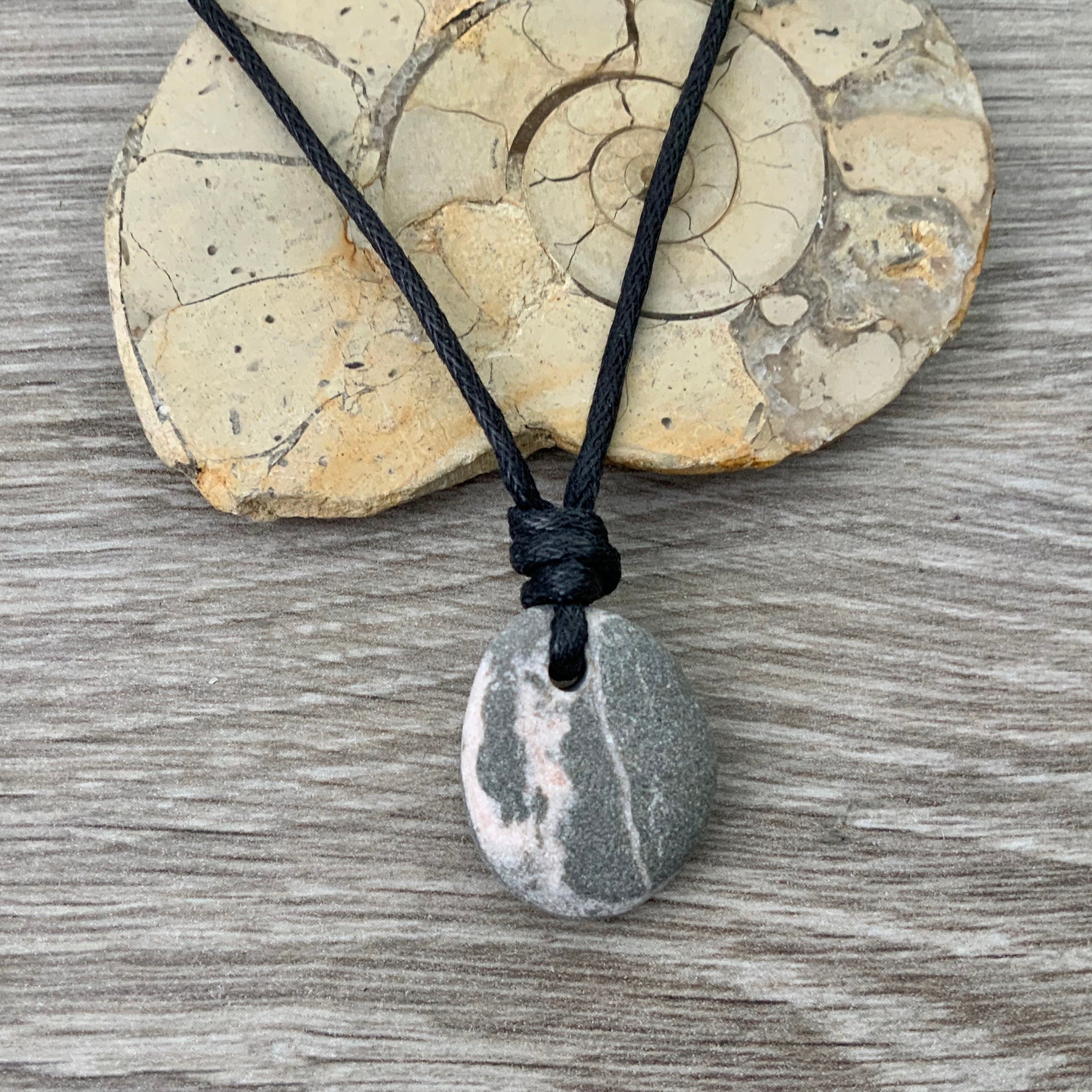 Raw stone pendant, Beach pebble necklace handmade using a natural beach