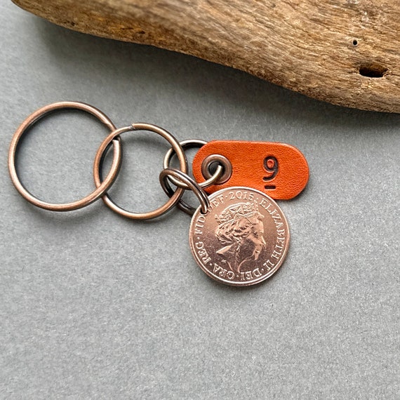 2015 British Two pence ( 2p ) coin key ring, key chain or clip, copper 9th anniversary gift, wedding anniversary present, man or woman