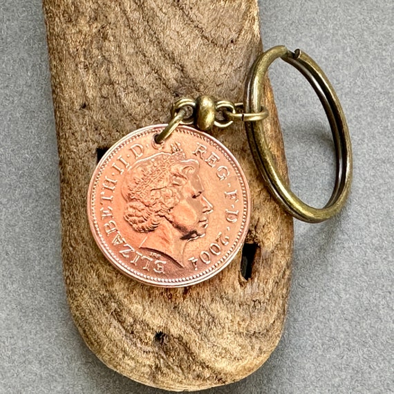 2004 British two pence coin keyring, keychain, 20th birthday or anniversary gift