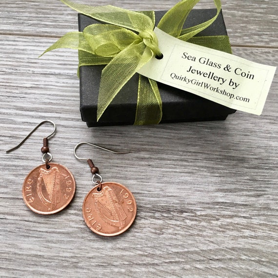 1992 Irish penny earrings, a perfect 32nd birthday or anniversary gift, these earrings have  stainless steel ear wires