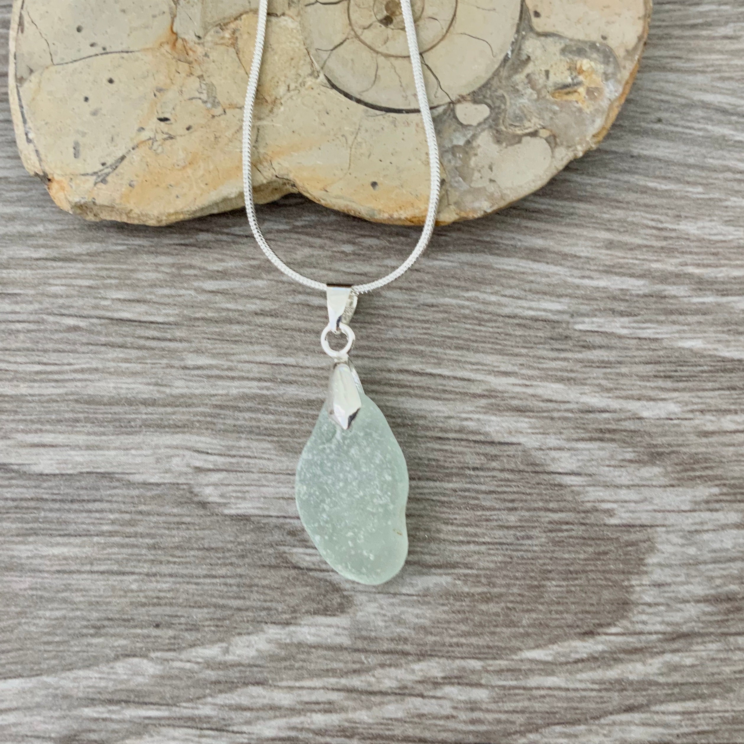 Natural sea glass pendant, Cornwall beach glass necklace, ocean