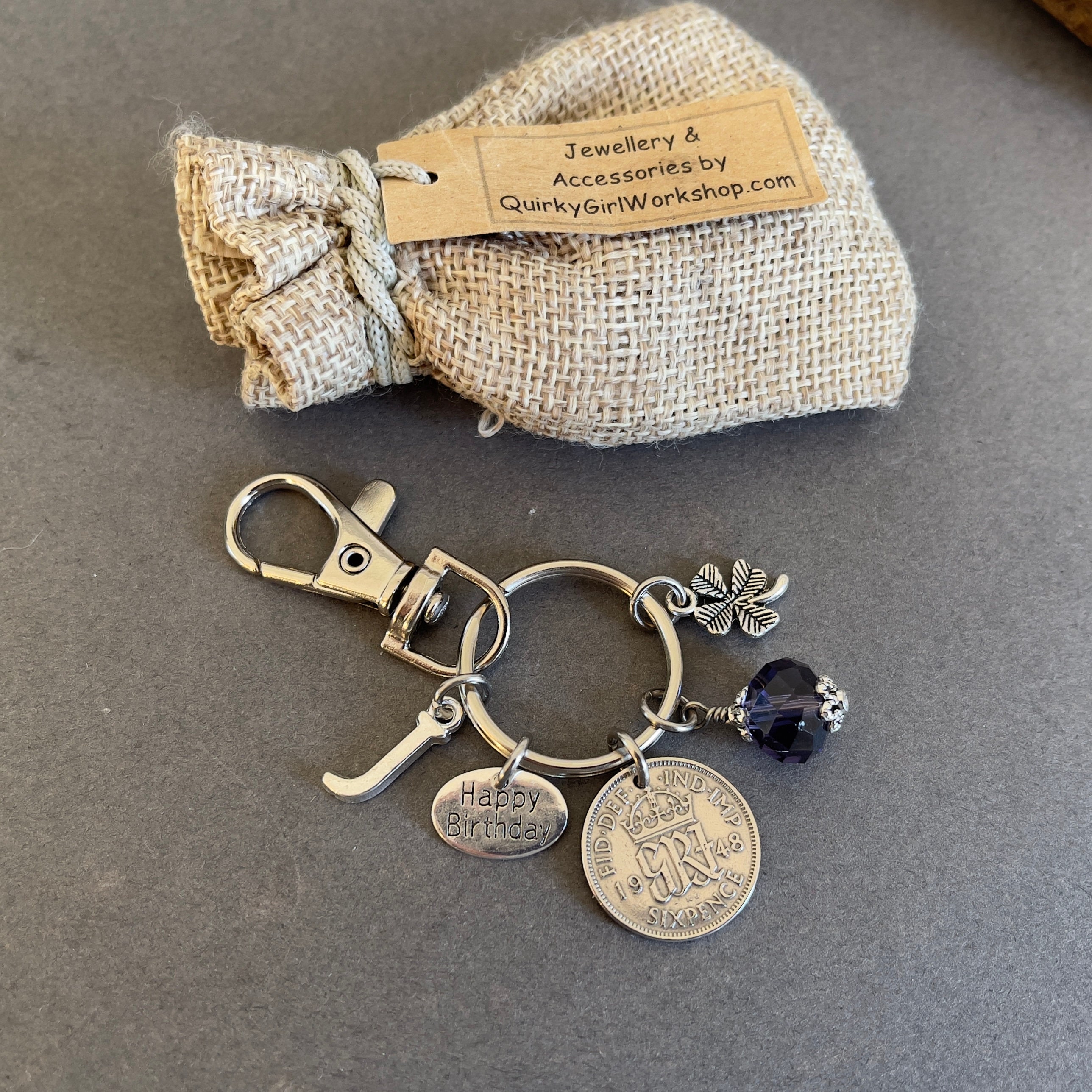 1948 Porte-bonheur six pence : initiales personnalisées et clip